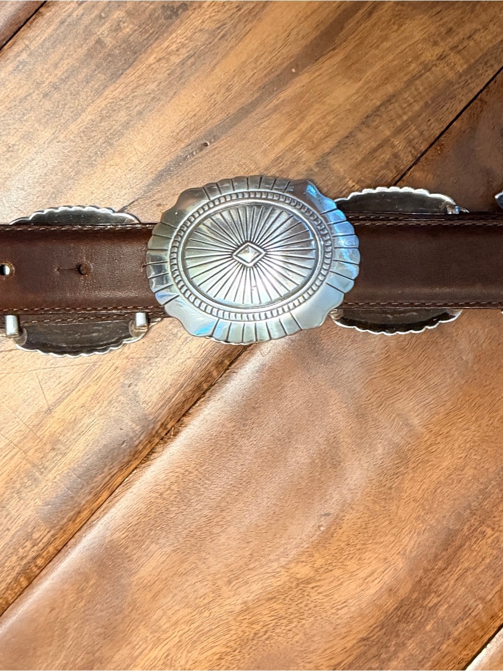 Justin Boots Brown Leather Belt with Silver Concho Accents